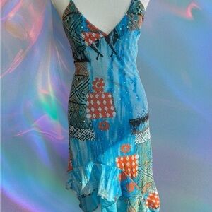 Athena Asymmetrical Dress in Blue and Orange